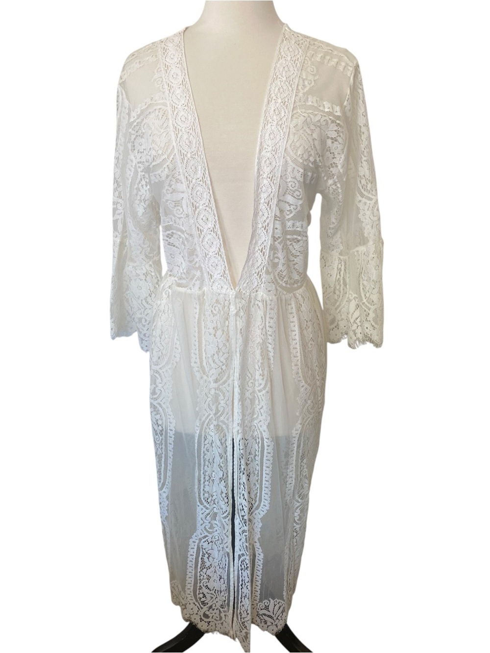 Maurices Ivory Lace Duster Kimono XXL Boho Bell Sleeve Long Cover Up